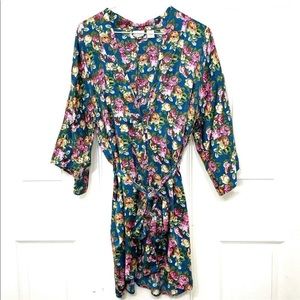 Vintage Victoria’s Secret Gold Label Silk Blue and Pink Floral Kimono Robe